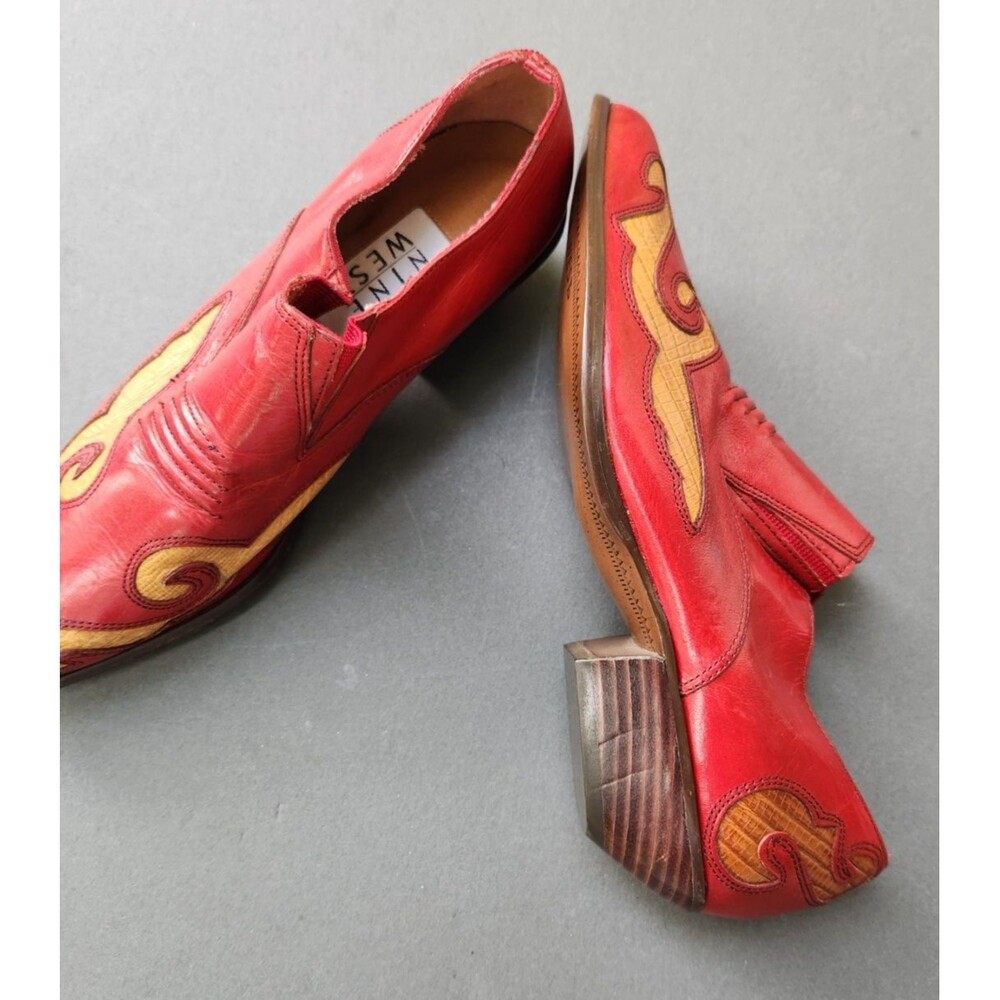 Nine West Size 7.5 - 8 Cowboy Shoes Ankle Western Boots Red 2 Tone Rockie - Picture 9 of 15